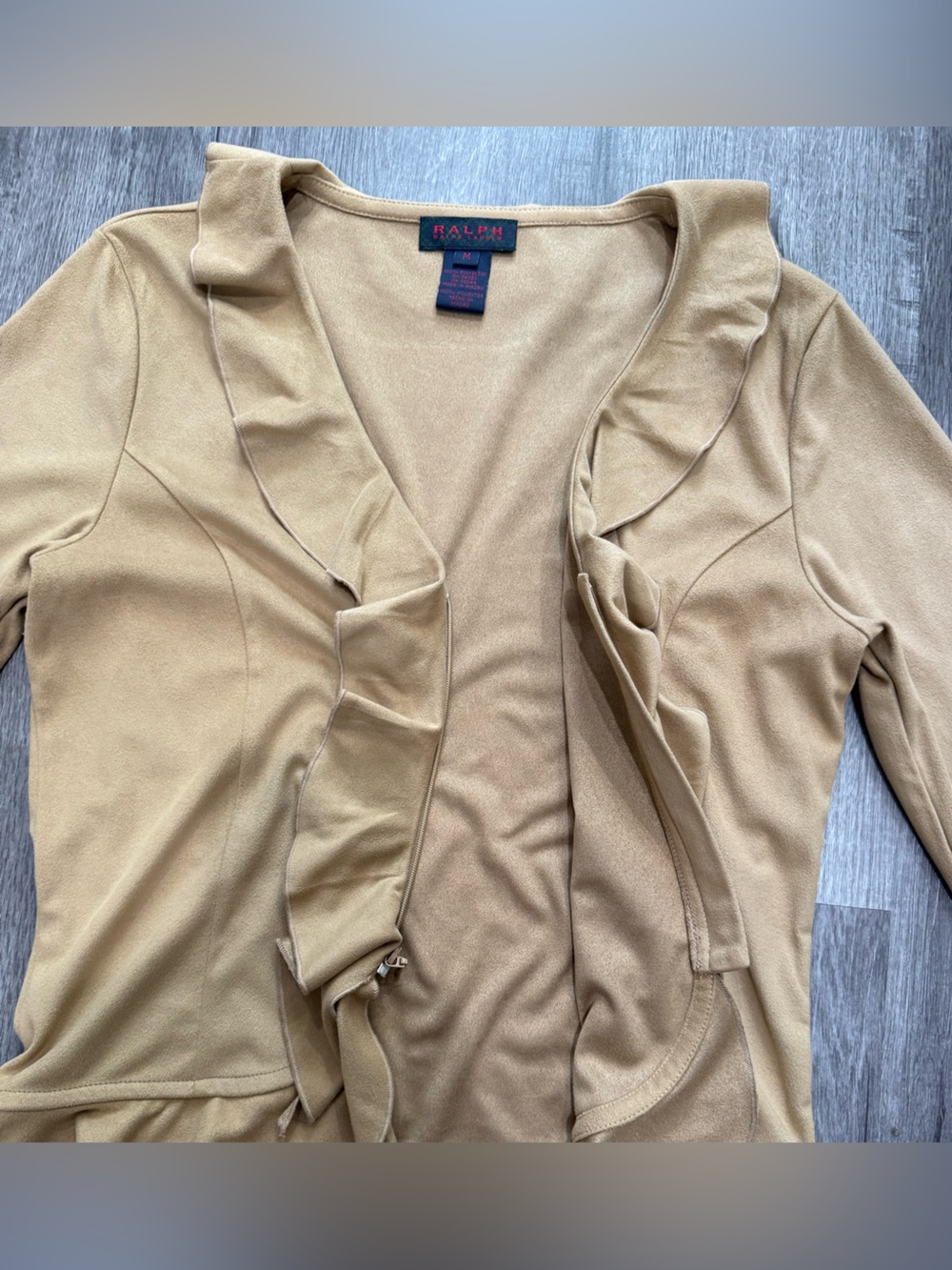 Ralph Lauren Tan Ruffle-Trim V-Neck Peplum Blouse - Picture 6 of 7